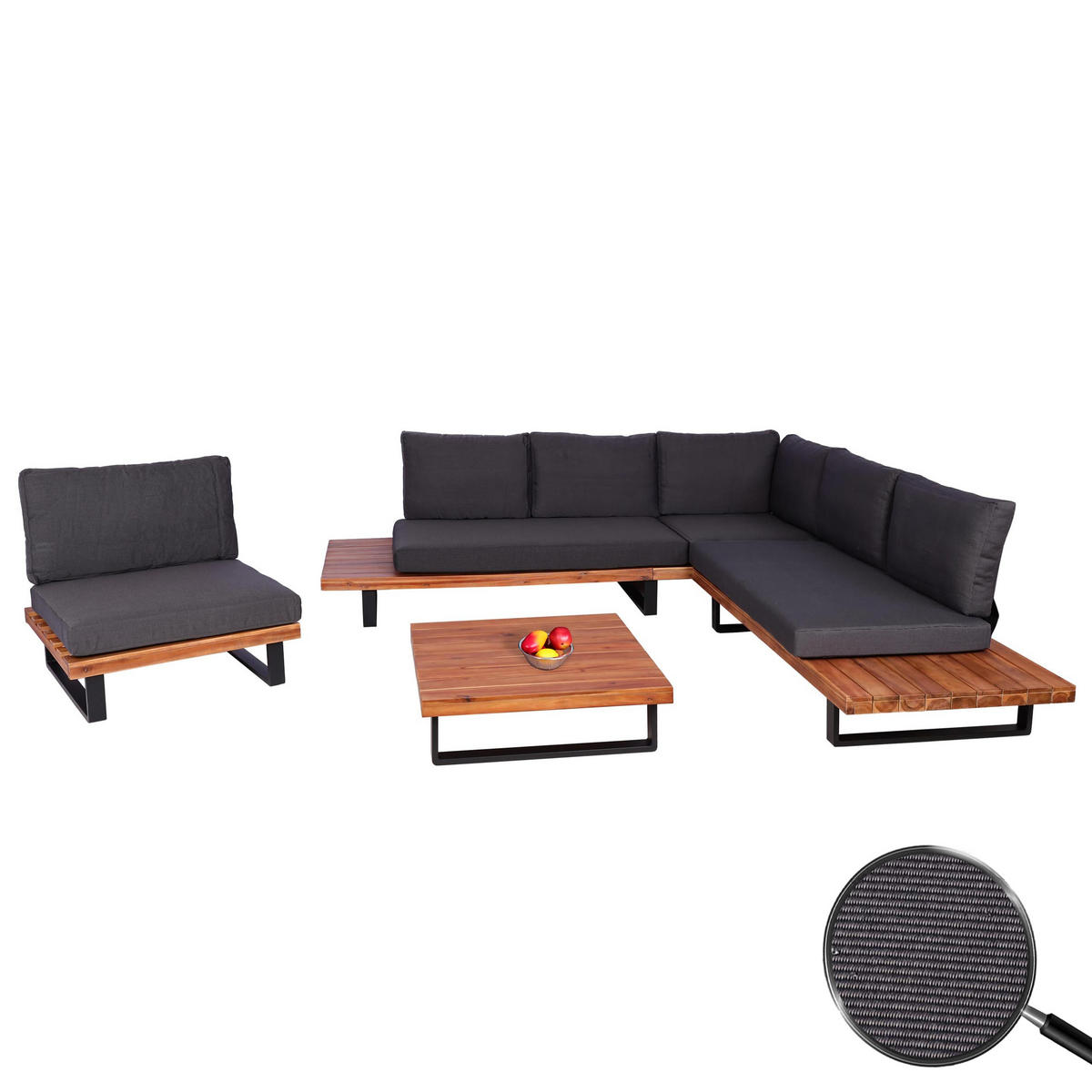 GARTEN-GARNITUR Schwarz, Dunkelbraun, Grau - Dunkelbraun/Schwarz, Holz - MCW