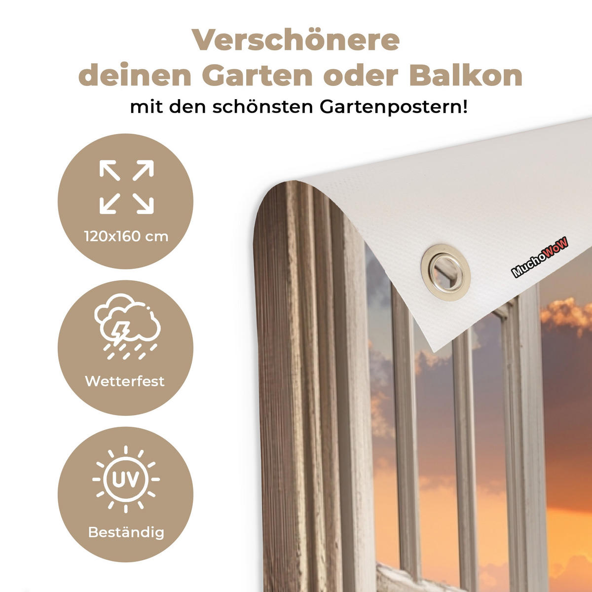 GARTENPOSTER Durchblick - Strand - Dünen - Sonnenuntergang 120x160 cm - Orange, Kunststoff (120/160/0.2cm) - OnlyWow