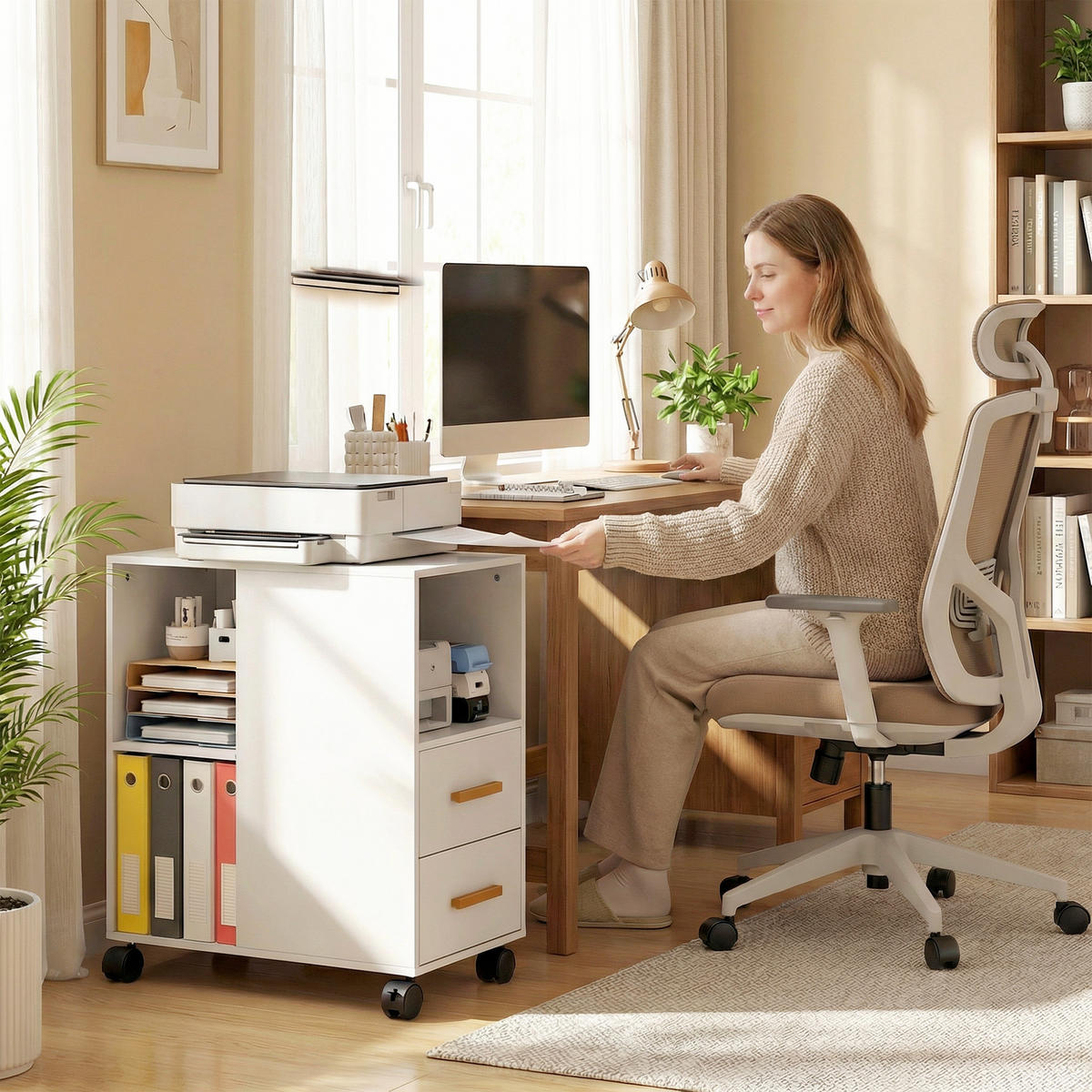 DRUCKERSTÄNDER Spanplatte Weiß - Schwarz/Weiß, Holzwerkstoff/Kunststoff (30/65/60cm) - HOMCOM