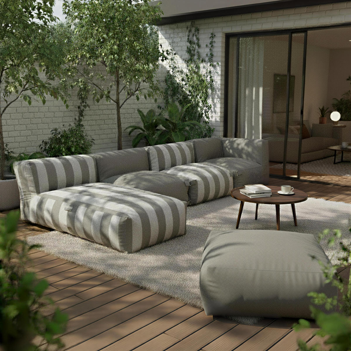 GARTENSOFA mit 5 Sitzplätzen, Grau - Grau, Textil (85/65/160cm) - Oviala