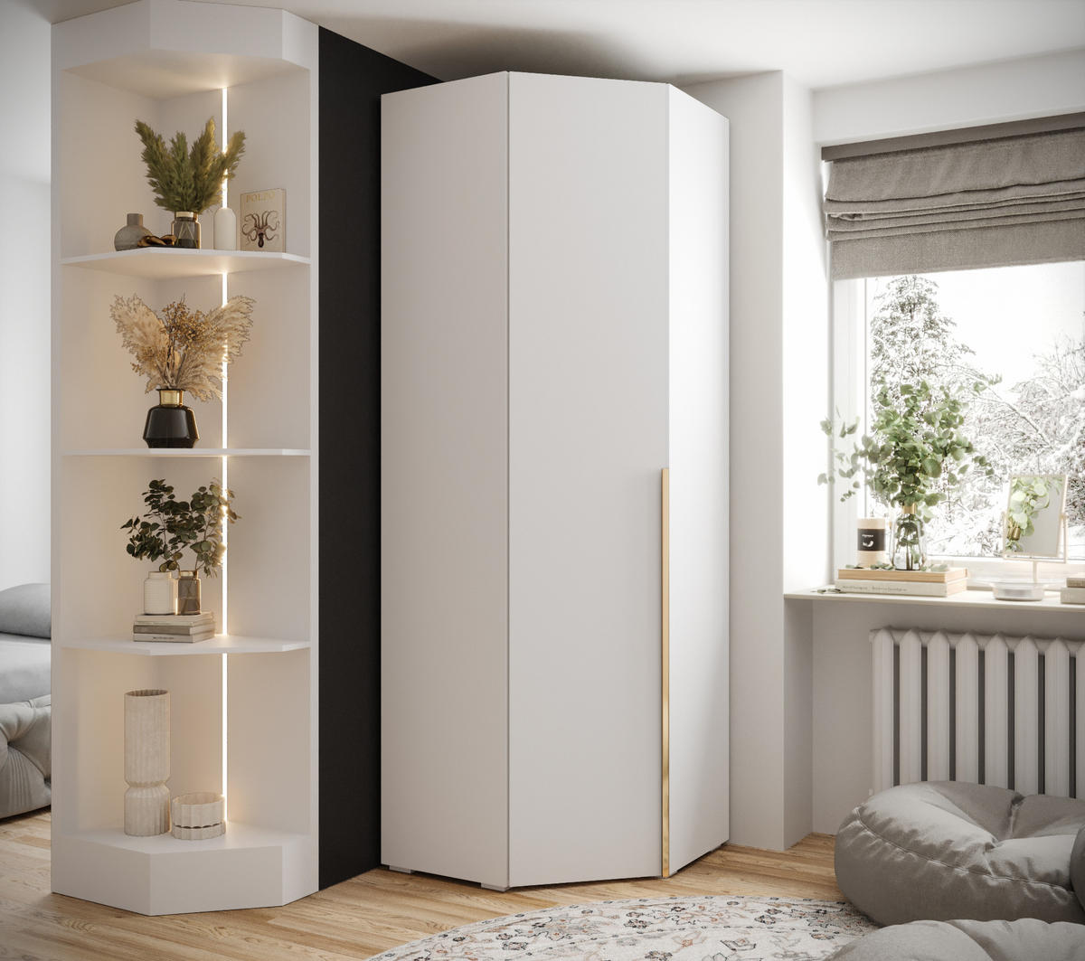 DREHTÜRENSCHRANK 236.7/81.7/81.7 1-türig - Goldfarben/Weiß, Holz/Metall (81.7/236.7/81.7cm) - MÖBEL KRYSPOL
