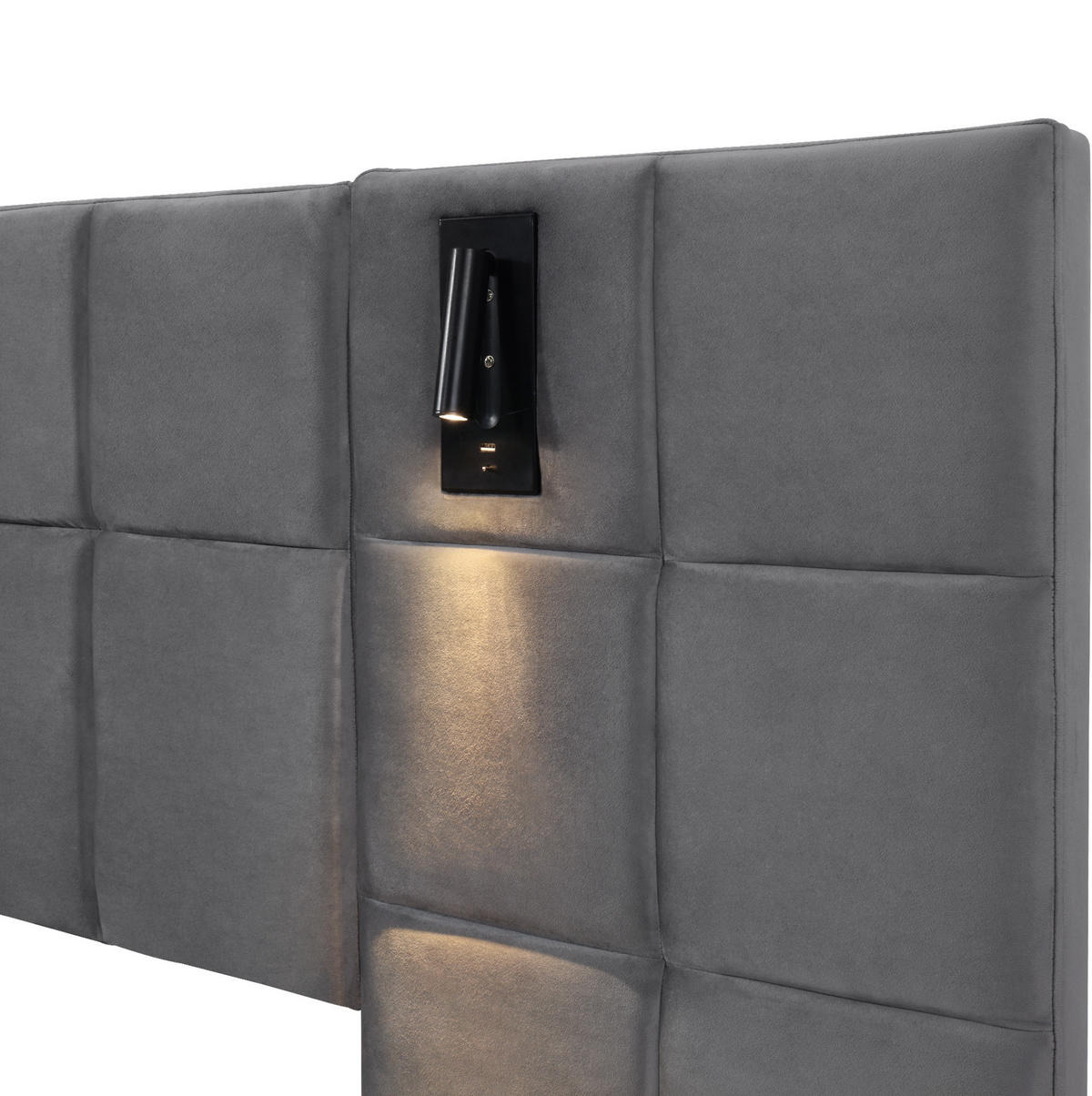 POLSTERBETT aus Samt 180x200 cm in Grau mit Stauraum, LED-Leselicht & USB - Grau, Textil (180/200cm) - Modfu