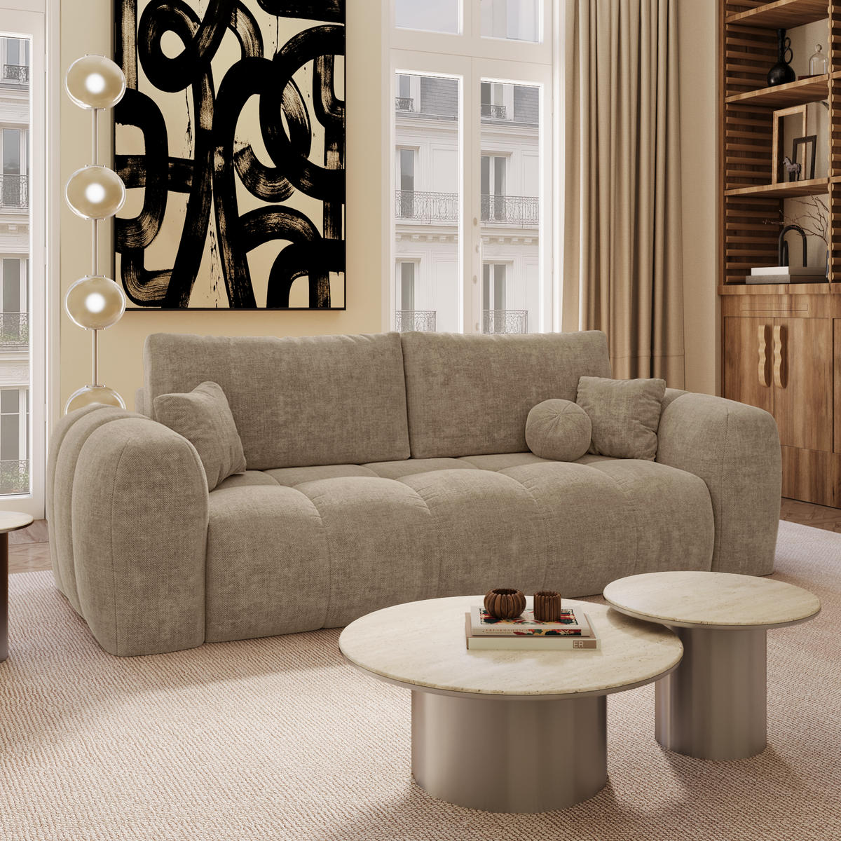 SCHLAFSOFA mit Stauraum SKY Köpergewebe Taupe 260cm - Taupe, Textil (260/75/100cm) - Premium Interiors