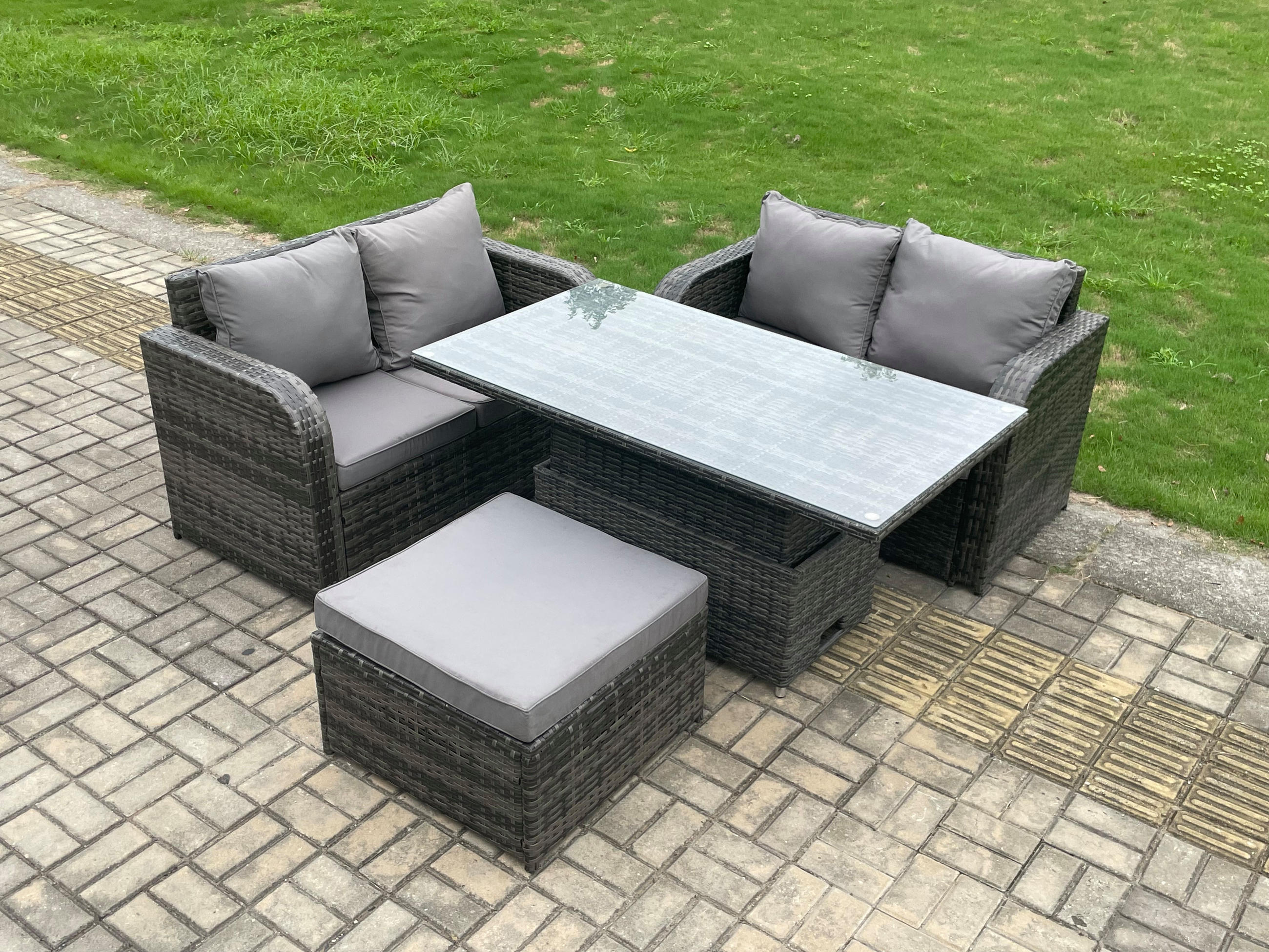 GARTENMÖBELSET Polyrattan 5-Sitzer - Dunkelgrau, Metall - Fimous