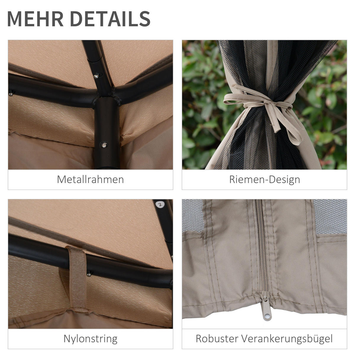 PAVILLON, Grau/Cremeweiß, Polyester, Metall - Grau, Kunststoff (294/265/294cm) - Outsunny