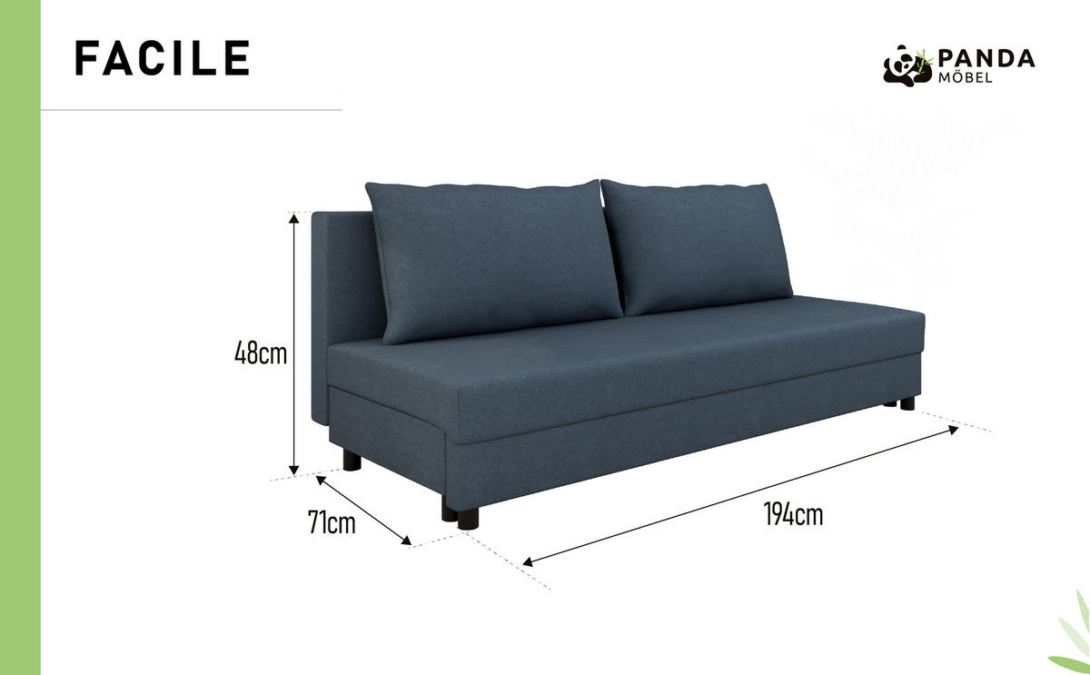 SCHLAFSOFA Facile mit Bettkasten – Moderne 2-in-1 Couch mit Stauraum, blau - Blau, Holz (194/48/71cm) - Panda Möbel