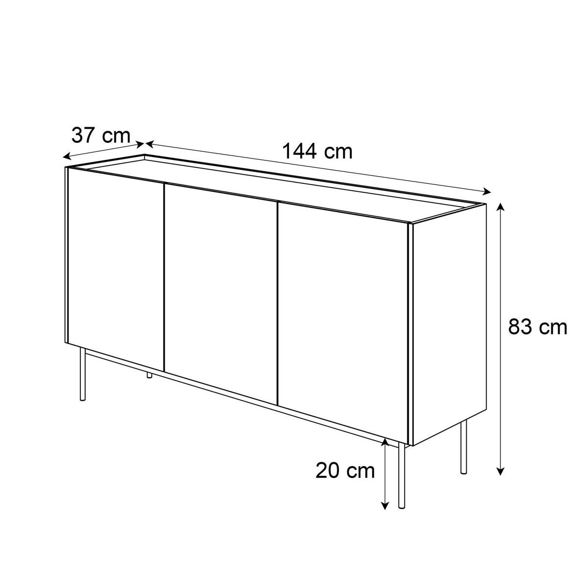 KOMMODE Dreitürige ESSENCE 3D K144 Keramik Rot / Eiche Linea - Eichefarben/Rot, Holzwerkstoff (144/86/37cm) - Lookway