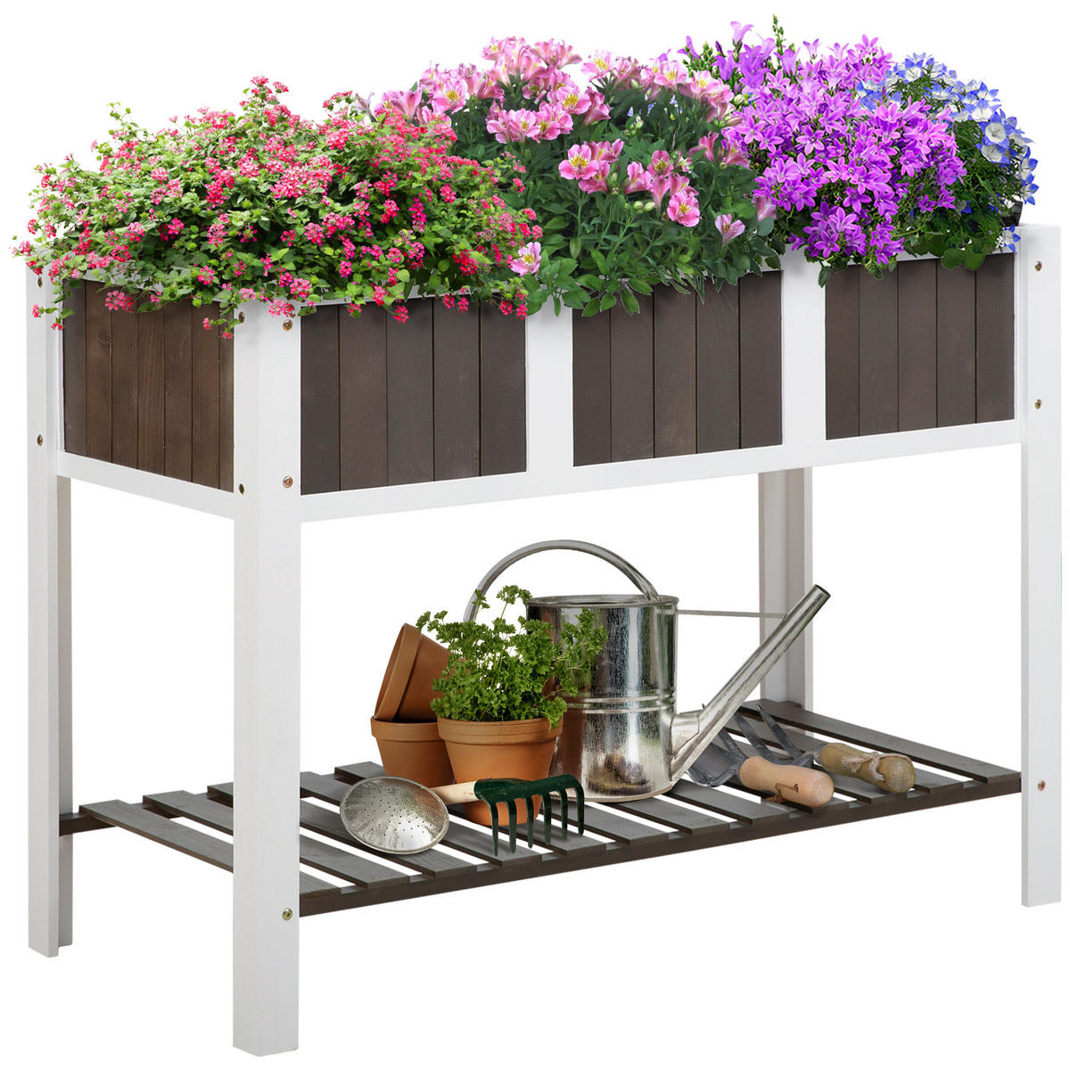 HOCHBEET, Weiß+Grau, Tanne, nicht gewebter Stoff - Weiß, Holz (57/89/119cm) - Outsunny