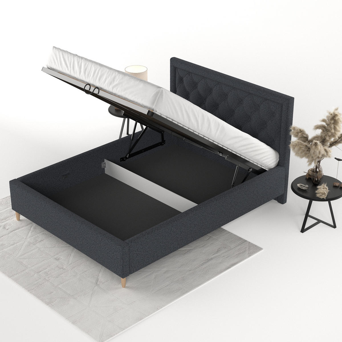 POLSTERBETT Lido 180/200 cm Anthrazit im Riva Stoff - Anthrazit/Naturfarben, Holz/Holzwerkstoff (180/200cm) - AltaBeds