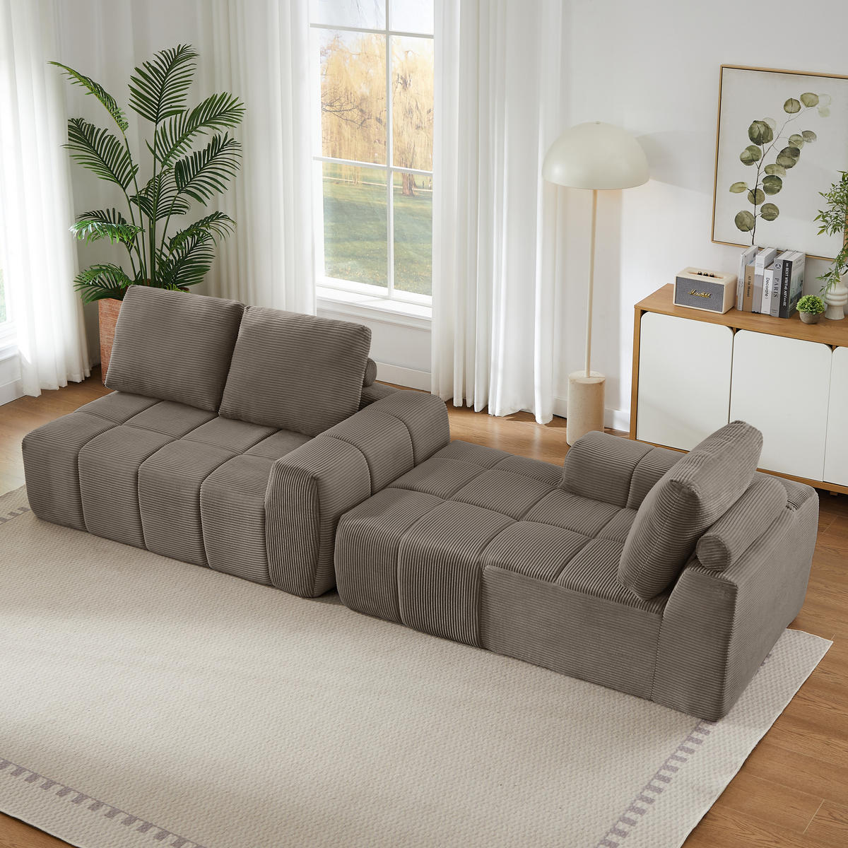 ECKSOFA Cord Taupe - Taupe, Textil (255/162cm) - WISHDOR