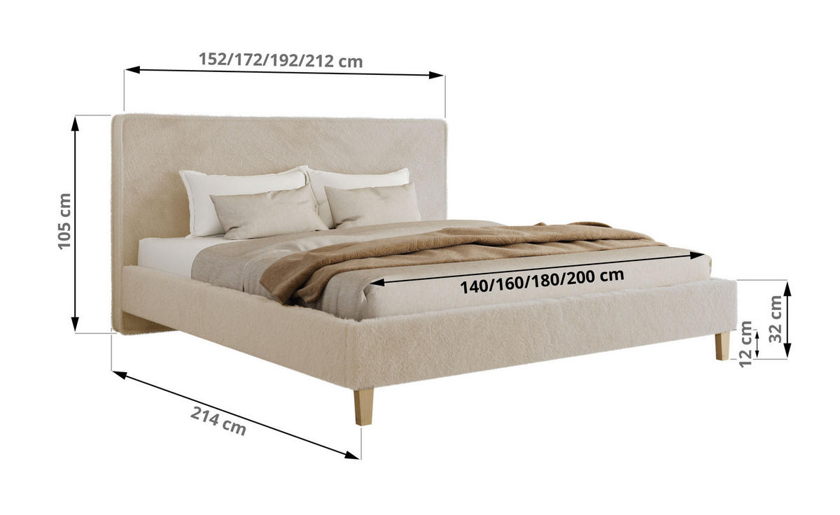 ČALÚNENÁ POSTEĽ LUMARO CLASSIC 140/200 - Krémová Plyš - Matrac Multipocket - krémová/jadrový buk, drevo/textil (140/200cm) - MKS