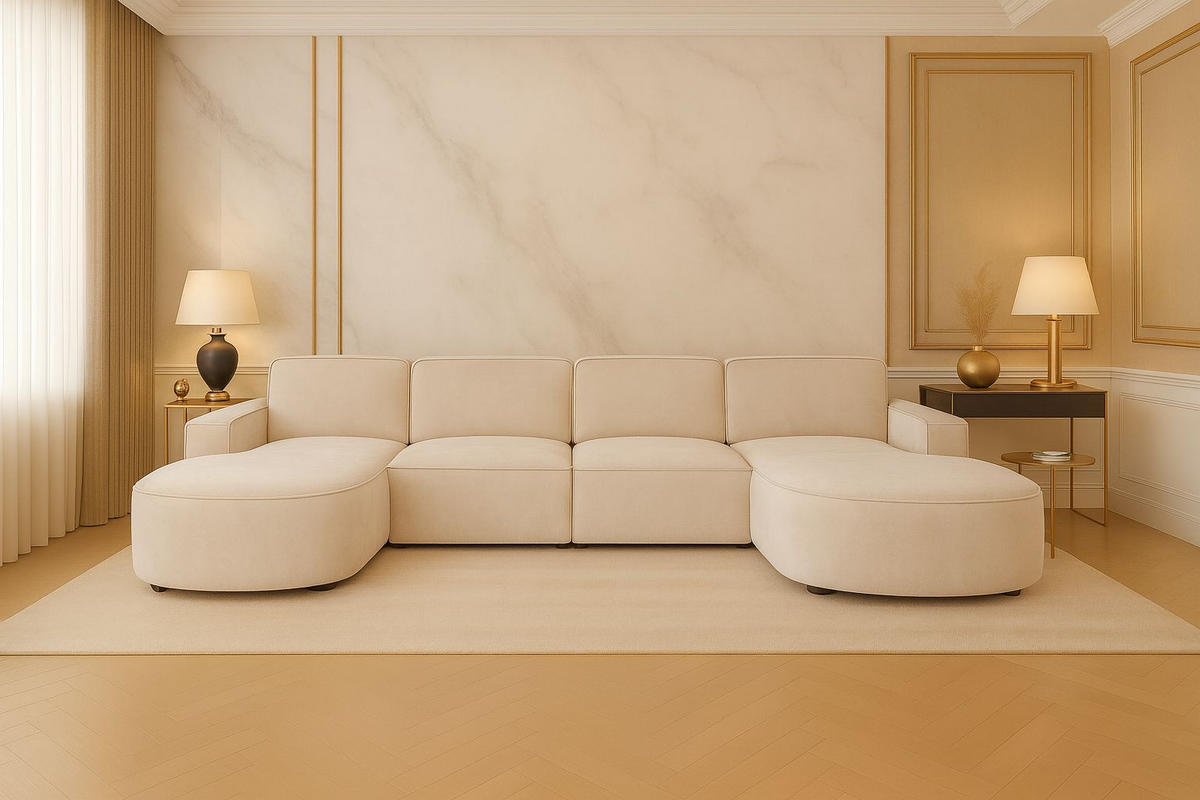 ECKSOFA Cursal Round U-Form, Stoff Salvador, Beige - Beige, Holz (364/166cm) - Kaiser Möbel