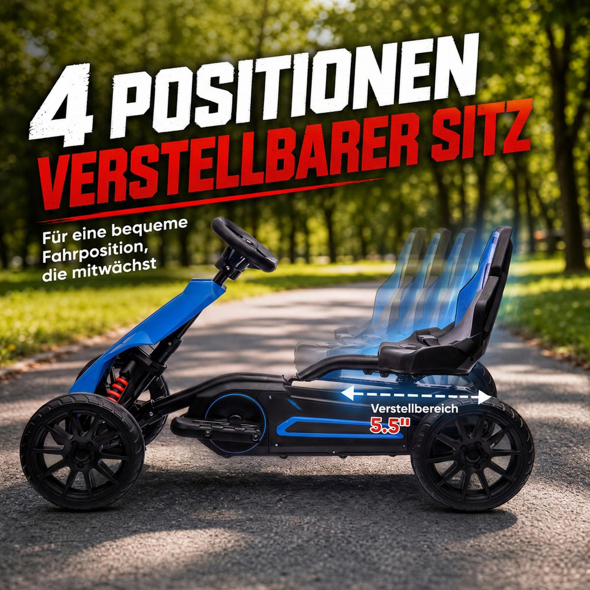 KINDER-ELEKTRO-GOKART Kunststoff Metall Blau - Blau, Kunststoff (100/58/58.5cm) - HOMCOM