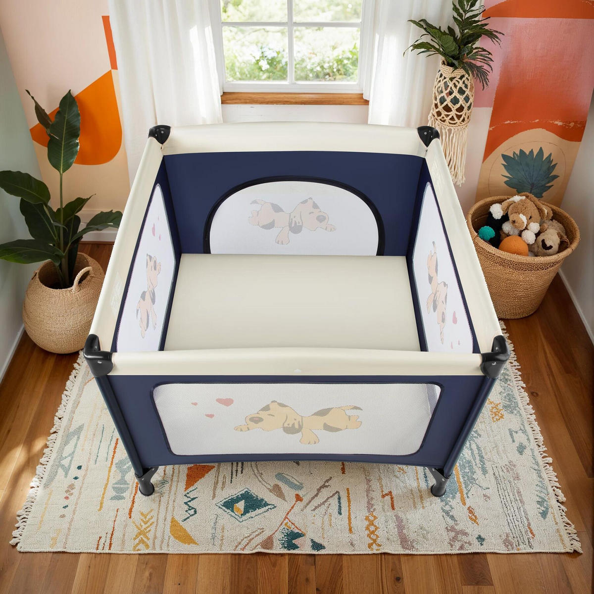 LAUFSTALL für Baby Tommy Junior, 105 x 105 x 78 cm, blau - Blau, Textil (105/75/105cm) - tectake