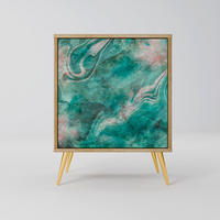 SIDEBOARD ABSTRACT ALCHEMY, Eichefarben, 57,5x42x75,5 cm, Goldfarbene Metallfüße - Eichefarben/Goldfarben, Holzwerkstoff/Metall (57.5/75.5/42cm) - SpaceRebels