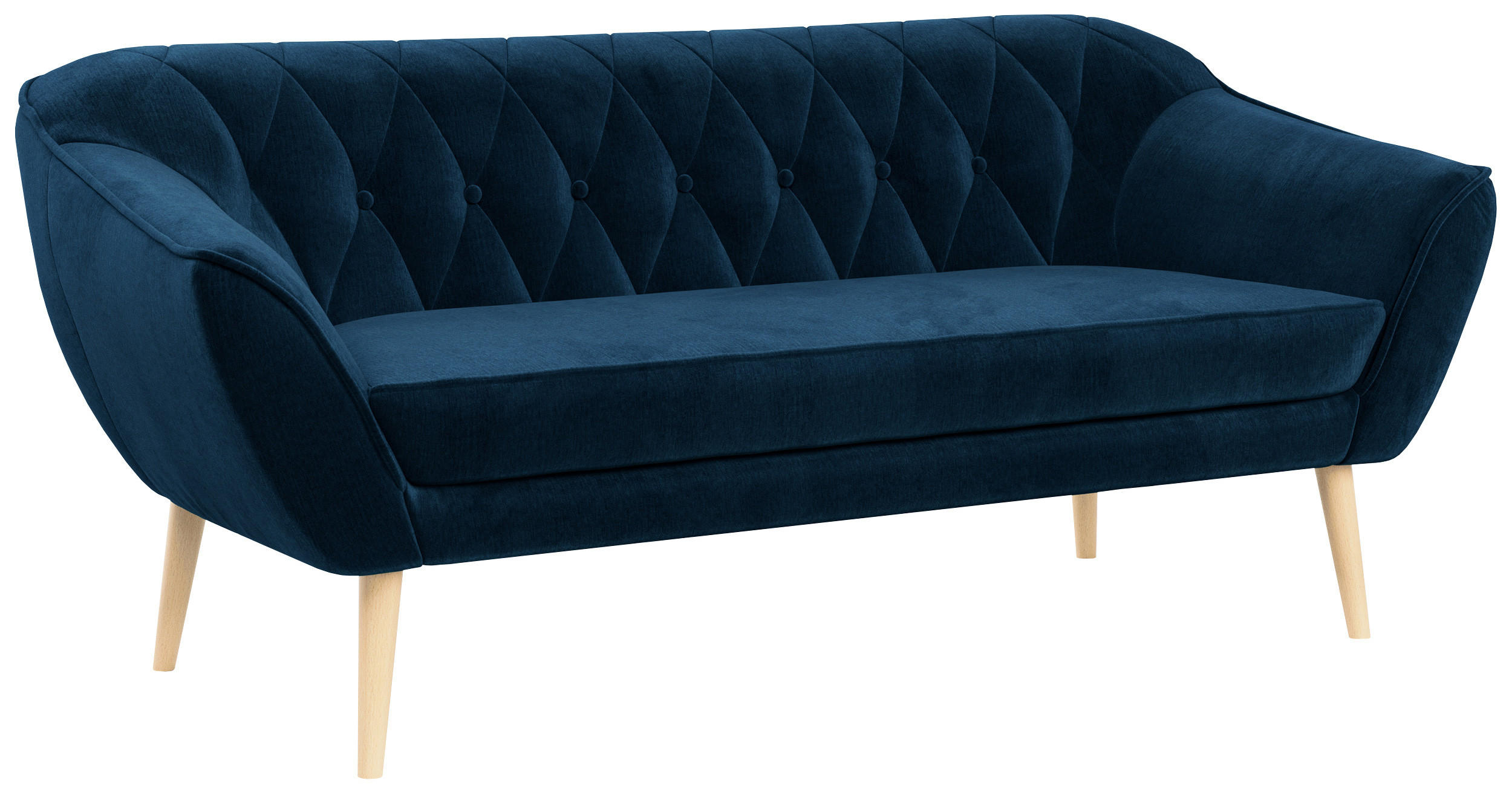 SOFA Pirs 3 Sitzer Velvet Dunkelblau - Dunkelblau/Braun, Holz/Textil (180/75/74cm) - MKS