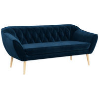 SOFA Pirs 3 Sitzer Velvet Dunkelblau - Dunkelblau/Braun, Holz/Textil (180/75/74cm) - MKS