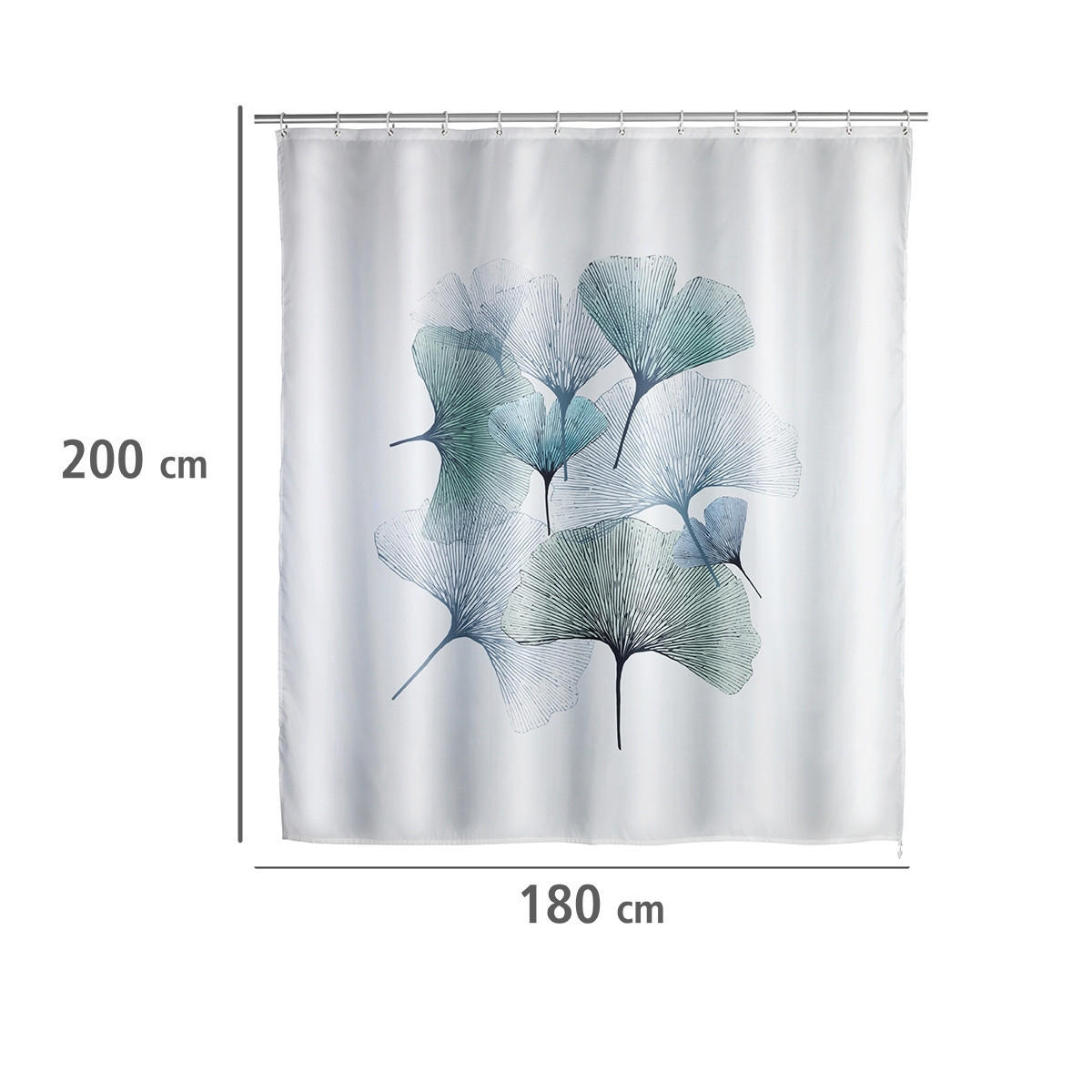 ANTI-SCHIMMEL-DUSCHVORHANG Polyester Gingko 180/200 cm - Grau, Textil (200/180cm) - Wenko