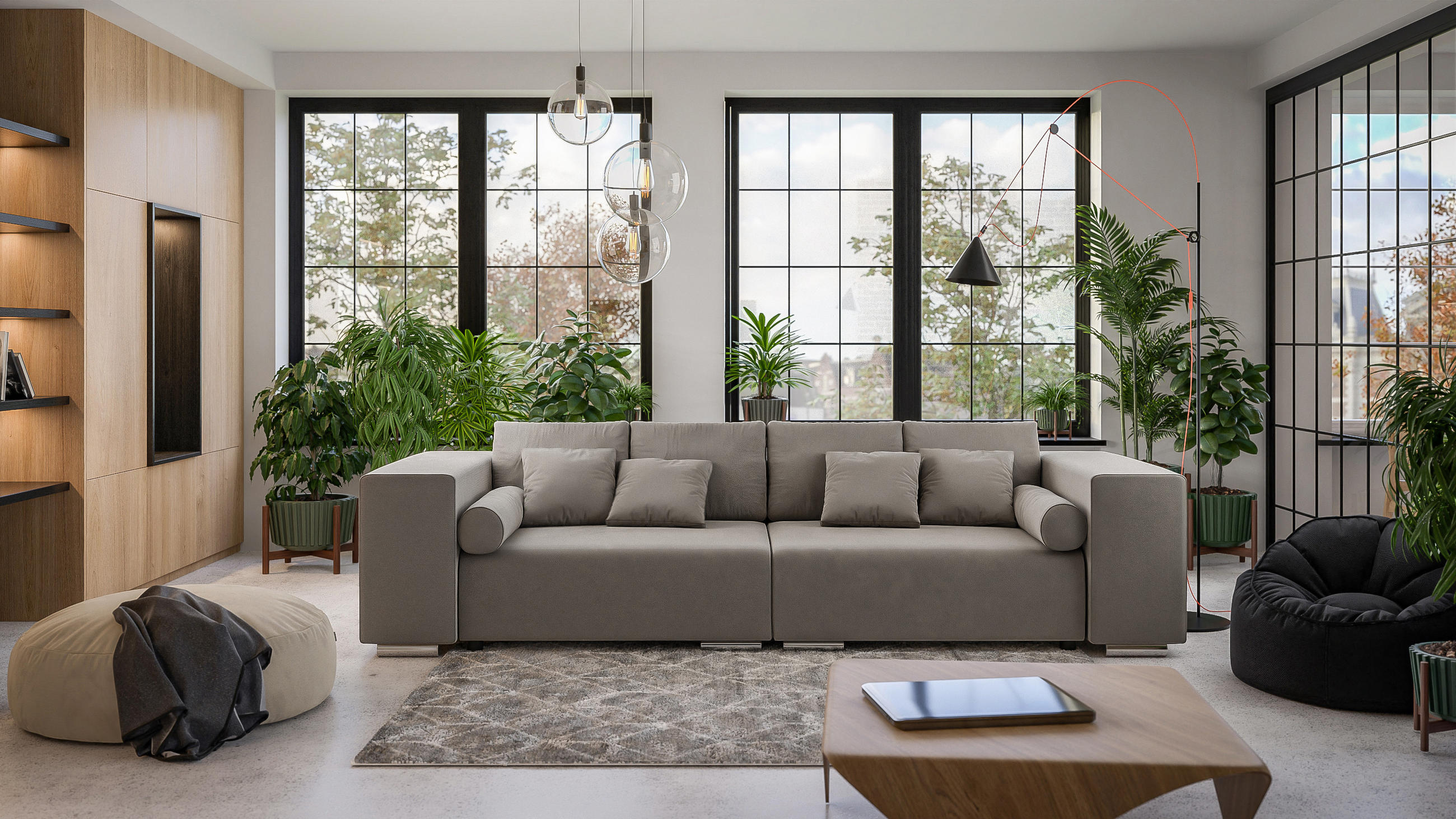 BIGSOFA Kami Microfaser Dunkelbeige - Beige/Silberfarben, Kunststoff/Textil (290/80/110cm) - S-Style Möbel