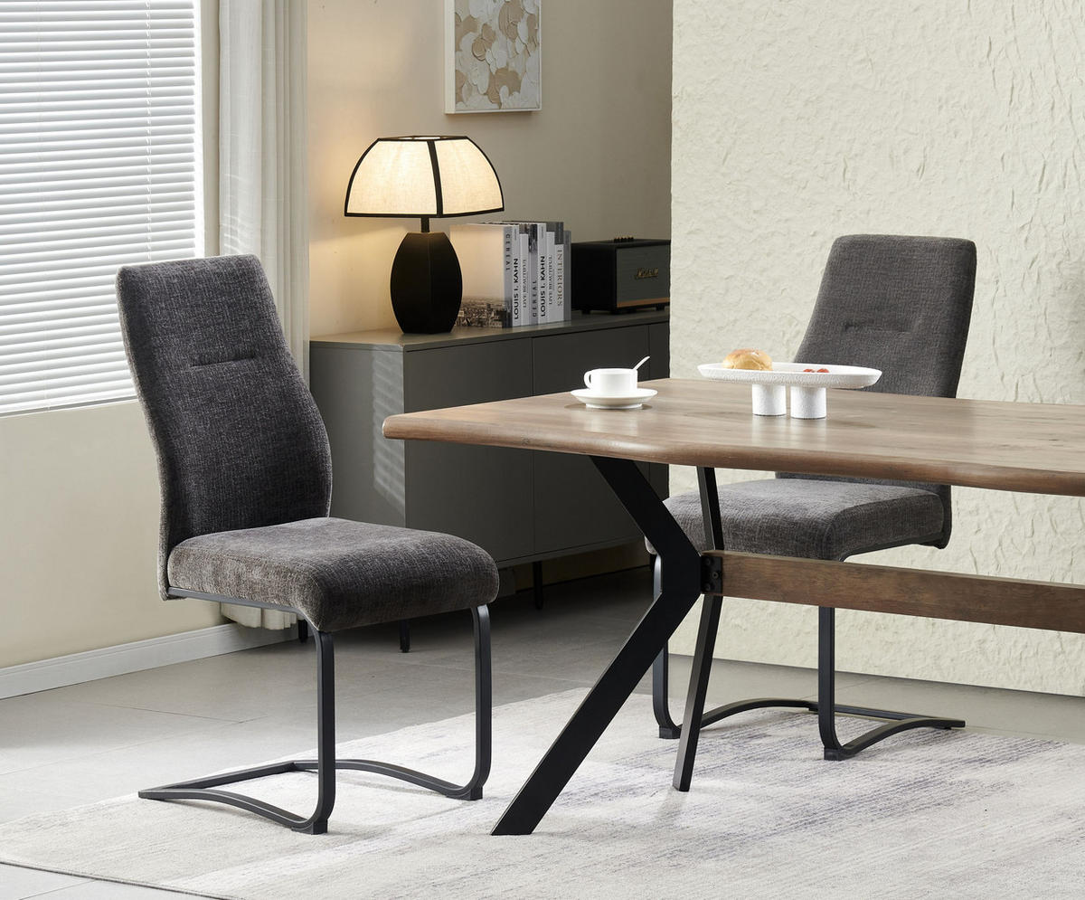SCHWINGER-STUHL 2er Set Madrid Stühle in Anthrazit - gemütliches Design - B/H/T: 43x98x59 cm - Anthrazit, Textil (59/98/43cm)