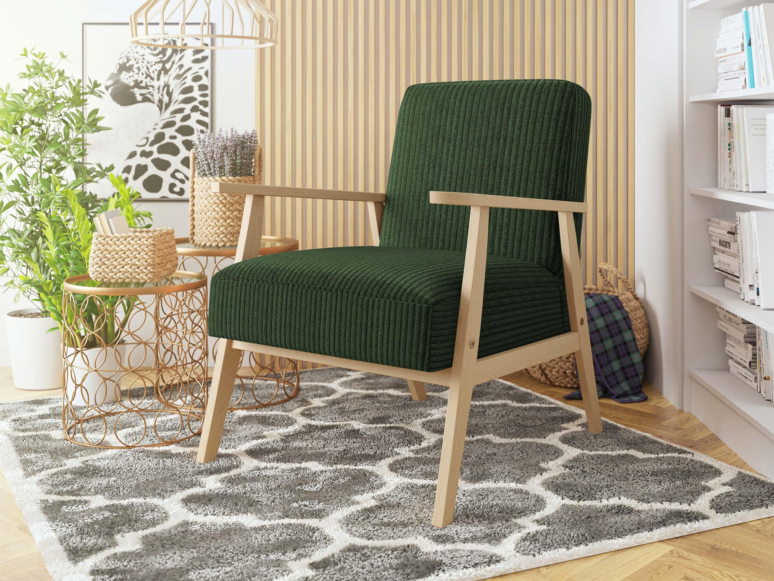 SESSEL Retro Cord - Naturfarben/Grün, Holz/Textil (59/76/67cm) - MIRJAN24