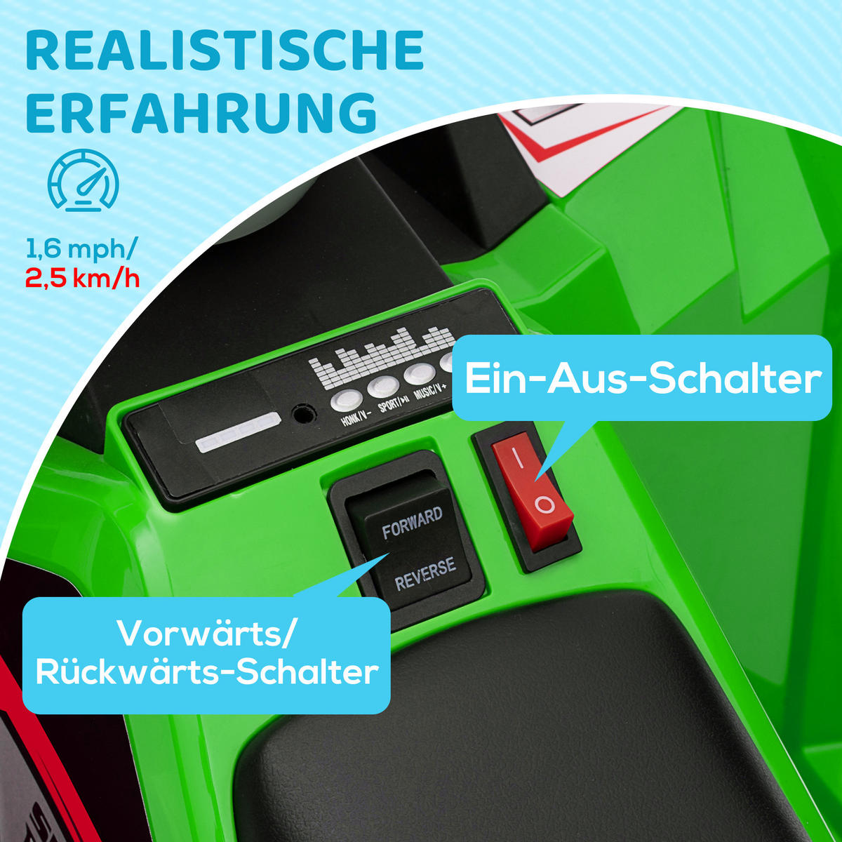 KINDER-ELEKTROQUAD Mini Elektroquad mit Vorwärts-, Rückwärtsfunktion, Grün - Grün, Metall (70/41.5/48.5cm) - HOMCOM