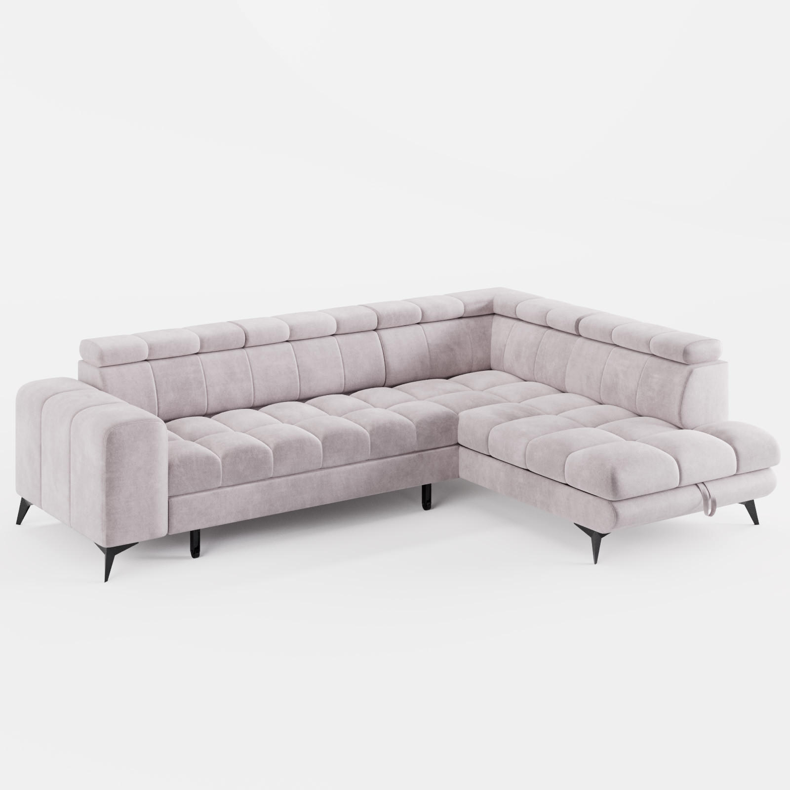 ECKSOFA CANDY CANE Rechts Hellrosa Velours-Stoff mit Schlaffunktion und Bettkasten - Pink, Textil (264/192cm) - Barchello
