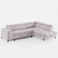 ECKSOFA CANDY CANE Rechts Hellrosa Velours-Stoff mit Schlaffunktion und Bettkasten - Pink, Textil (264/192cm) - Barchello