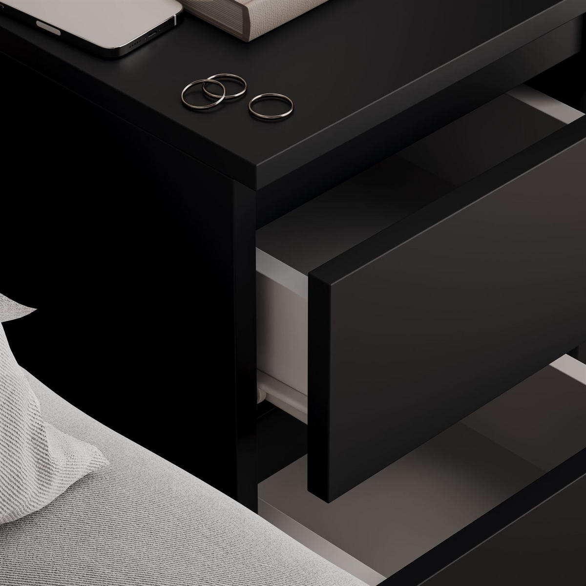 NACHTTISCH HANA M2 Schwarz matt - Schwarz, Holzwerkstoff (30/40/30cm) - Lookway