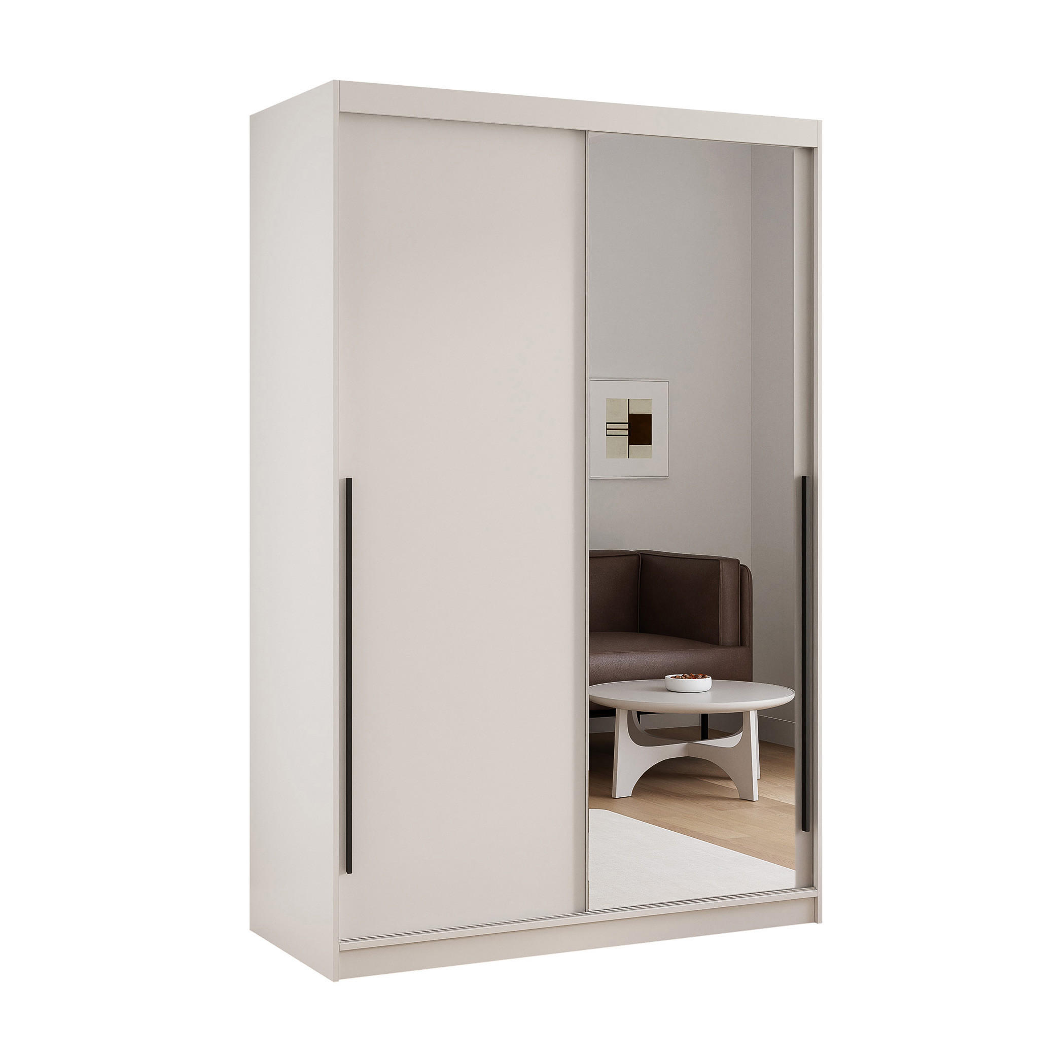 SCHIEBETÜRENSCHRANK SILENTE 140 cm mit Einlegeböden und Kleiderstange - Beige, Holzwerkstoff (140/215/60cm) - Idohome