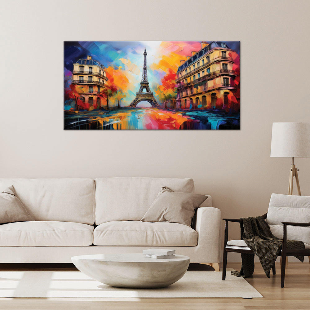 LEINWANDBILD Paris Eiffelturm Stadt Abstrakt Farbig 100x50cm - Multicolor, Textil (100/50cm) - Feeby