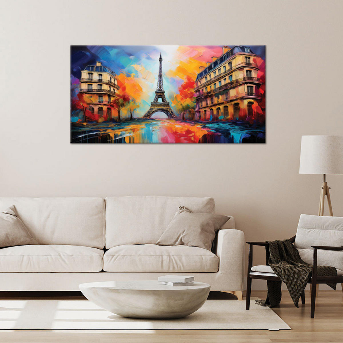 LEINWANDBILD Paris Eiffelturm Stadt Abstrakt Farbig 100x50cm - Multicolor, Textil (100/50cm) - Feeby