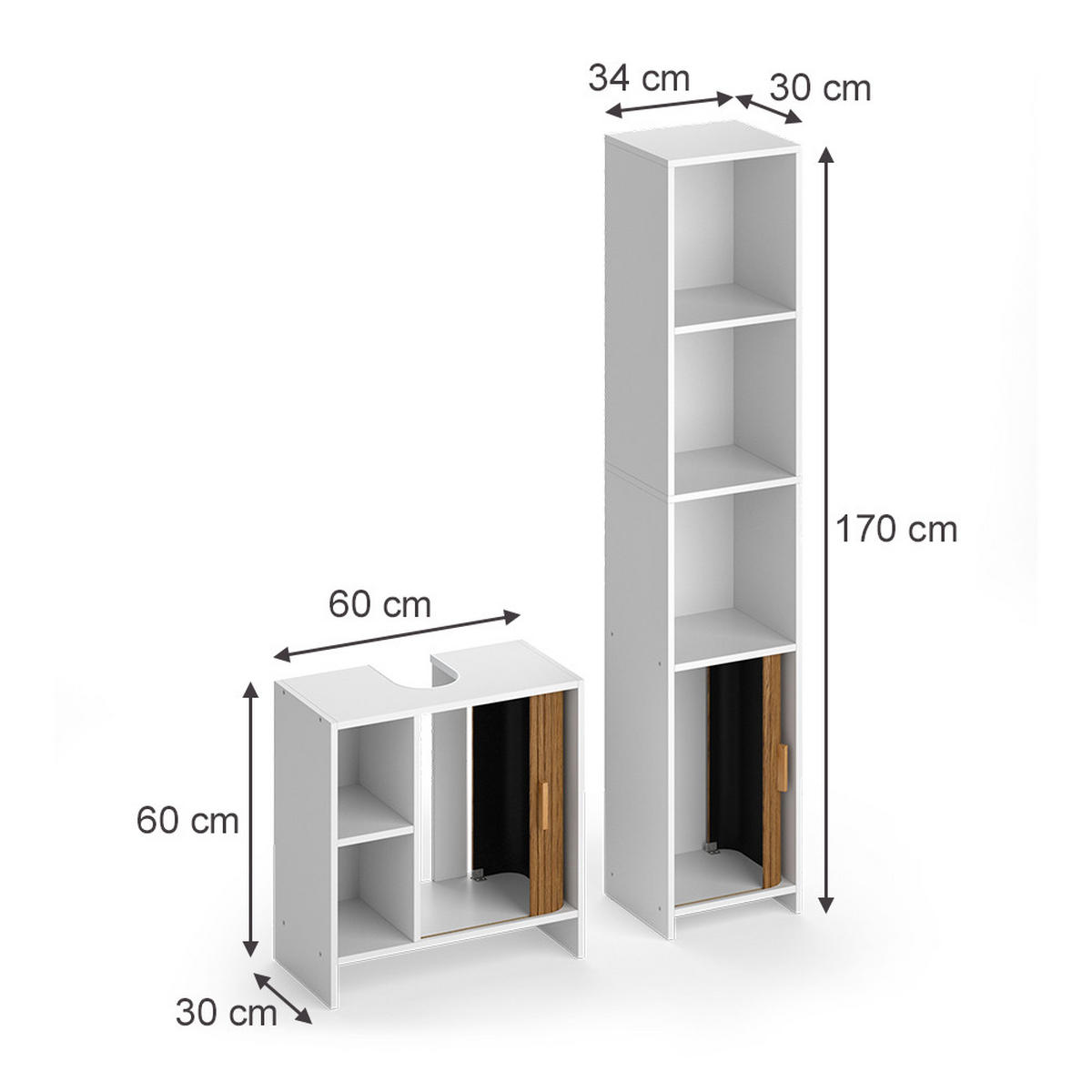 BADMÖBEL-SET Norea, Eiche/Weiß, 2-teilig - Eichefarben/Weiß, Holzwerkstoff (60/60/30cm) - Vicco