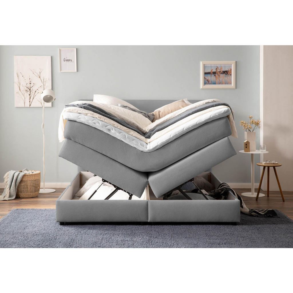 Thumbnail - Belanoti Boxspringbett, Hellgrau, Textil, 7-Zonen, 160x200 cm, Schlafzimmer, Betten, Boxspringbetten