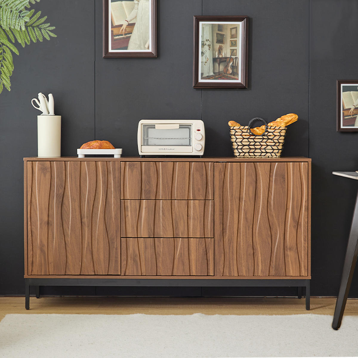 SIDEBOARD mit verstellbaren Regalen und Metallbeinen - Braun, Holzwerkstoff (150/80/40cm) - Urban Meuble
