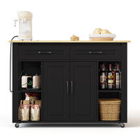 KÜCHENINSEL 120/77/93 cm schwarz naturfarben mit ausziehbarer Bartheke und Steckdosen - Schwarz, Holzwerkstoff (120/93/77cm) - OKWISH