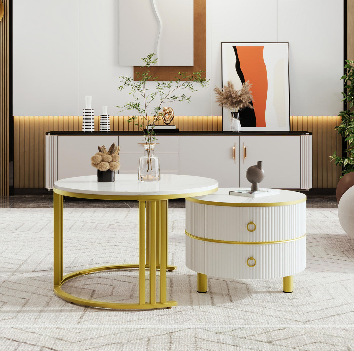 COUCHTISCH 70/70/46 + 50/50/40 cm aus MDF in Weiß mit hochglänzender Platte - Weiß, Holzwerkstoff (70/70/46cm) - OKMYHOME