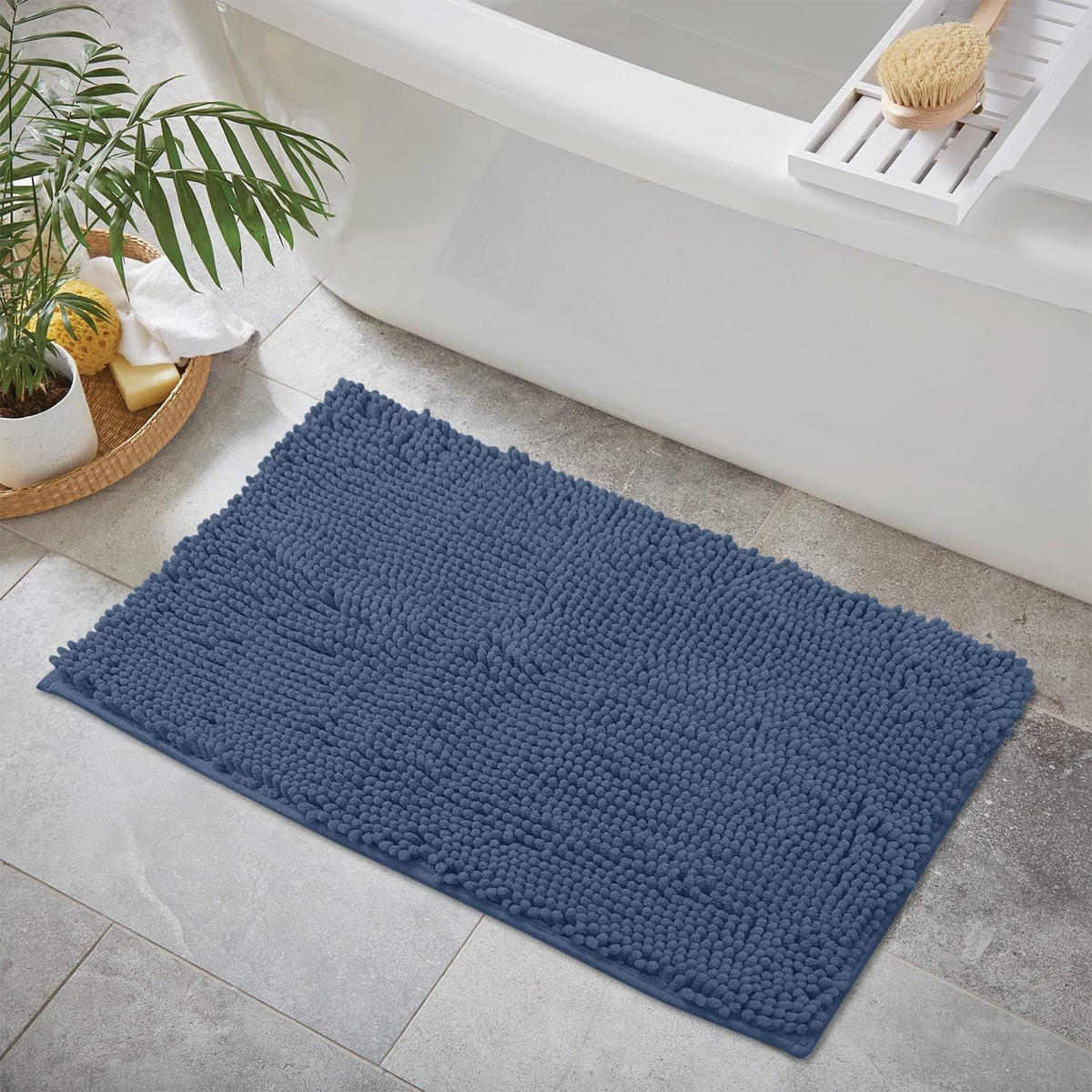 DUSCHMATTE – 40 x 60 cm – Dunkelblau – Chenille-Material - Dunkelblau, Textil (30/25cm)