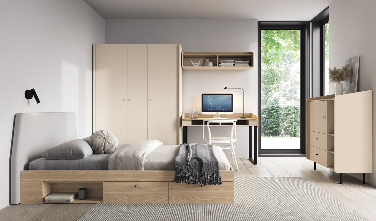 DREHTÜRENSCHRANK VETTA 145/195/52cm 3-türig Beige - Eichefarben/Beige, Holzwerkstoff (145/195/52cm) - MASSENO