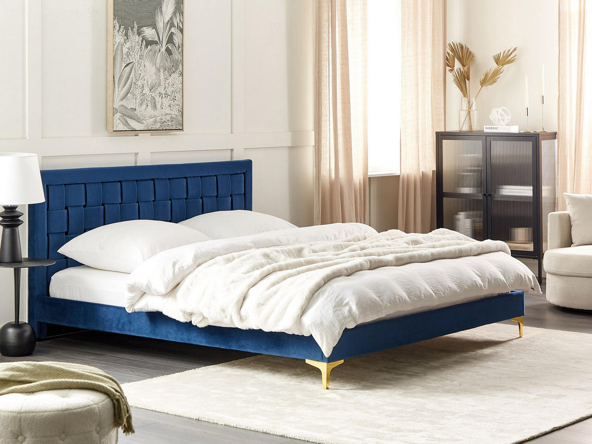 DOPPELBETT 180/200cm Marineblau Limoux - Blau, Textil (180/200cm) - Beliani