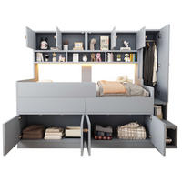 KINDERHOCHBETT 90x200 cm in Grau mit Stauraum, Kleiderschrank und LED-Beleuchtung - Grau, Holz (90/200cm) - IVMEU