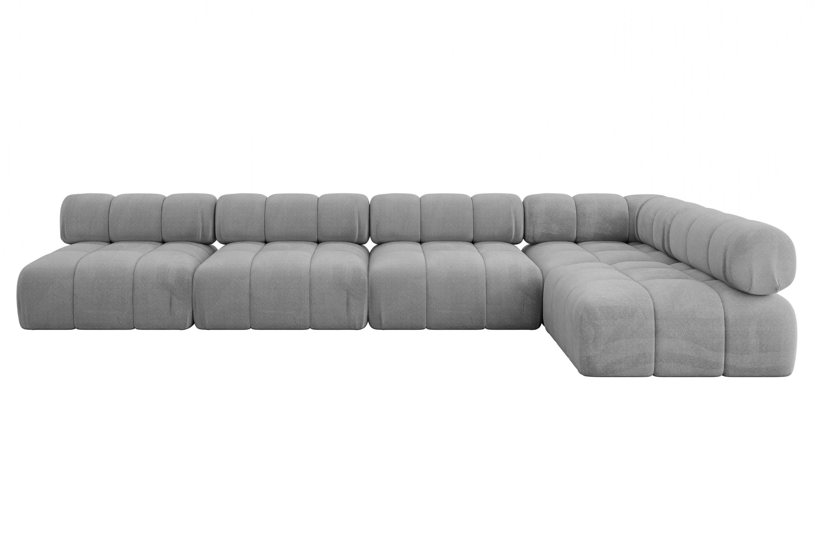 ECKSOFA modulares Sofa Samaro-L3 - 380x190x70 cm Hellgrau Velours - Hellgrau, Holzwerkstoff/Textil (380/190cm) - ALTDECOR