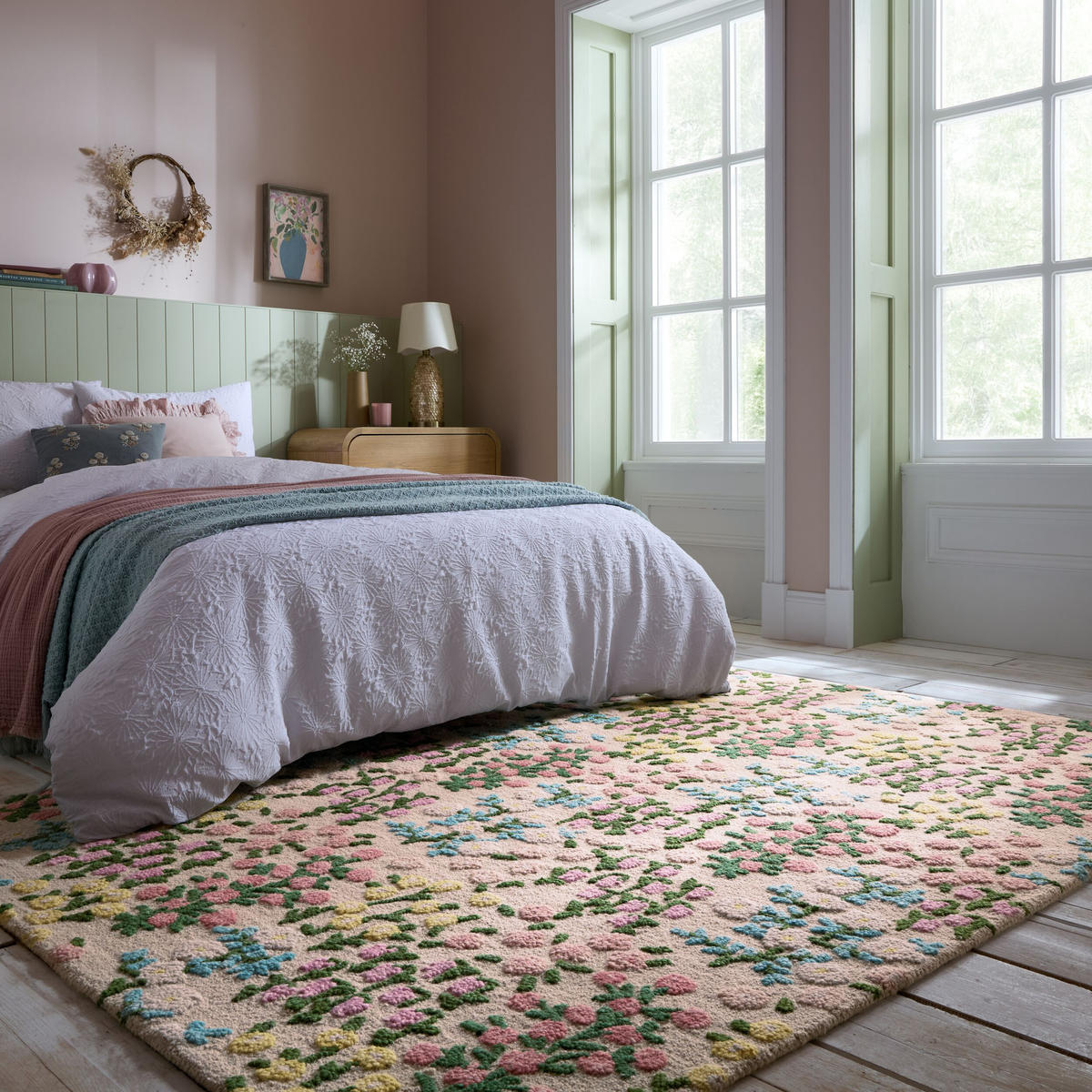WOLLTEPPICH Floral Muster, Naturmotive, Schlafzimmer Multicolor-Rosa Rechteckig 160x230 - Beige, Textil (160/230cm) - KADIMA DESIGN