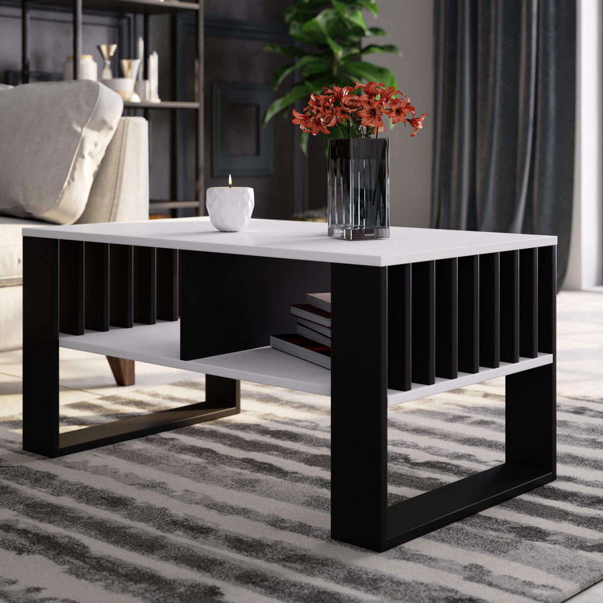 COUCHTISCH ROCKFORD Weiß, Schwarz 92x53x45 cm - Schwarz/Weiß, Holzwerkstoff (53/92/45cm) - Akord