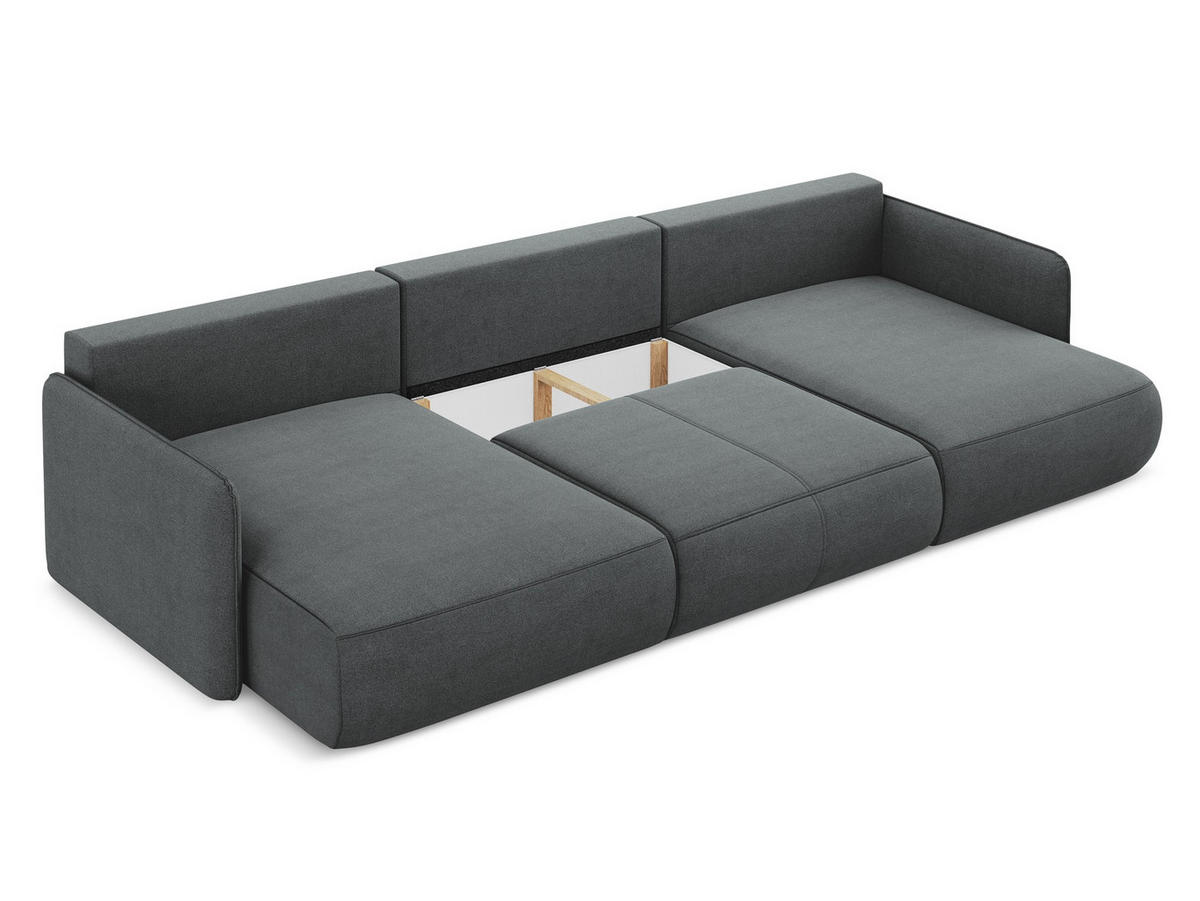 WOHNLANDSCHAFT Strukturstoff Stoff Grau - Schwarz/Grau, Kunststoff/Textil (290/86/148cm) - Makamii