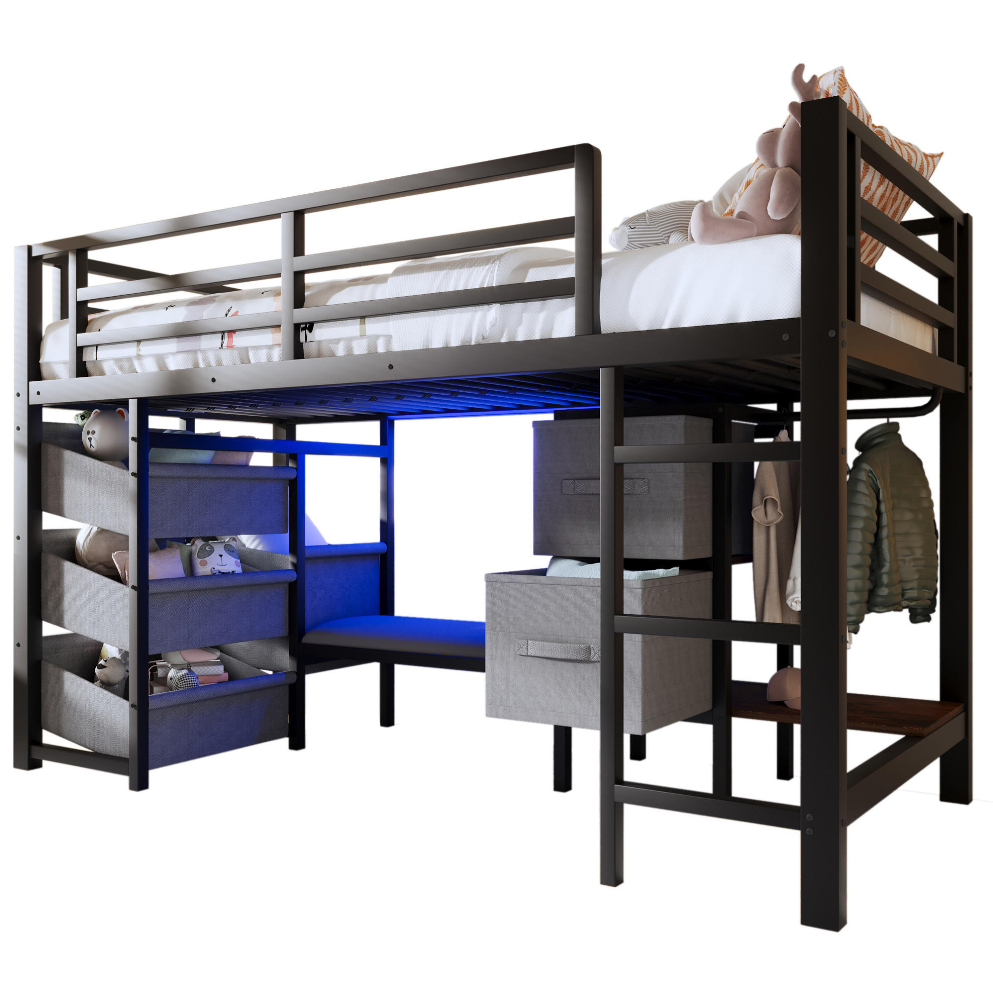 HOCHBETT 90/200 cm Schwarz aus Metall mit LED-Beleuchtung - Schwarz, Metall (90/200cm) - OKMYHOME