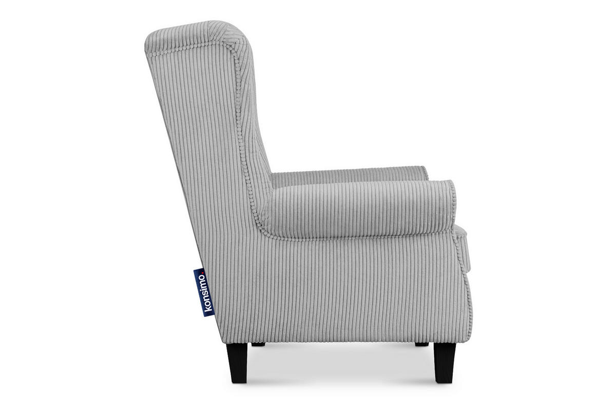 OHRENSESSEL MILES Kord-Bezug Petfriendly, grau - Hellgrau, Holzwerkstoff/Buchenholz (82/105/97cm) - KONSIMO®