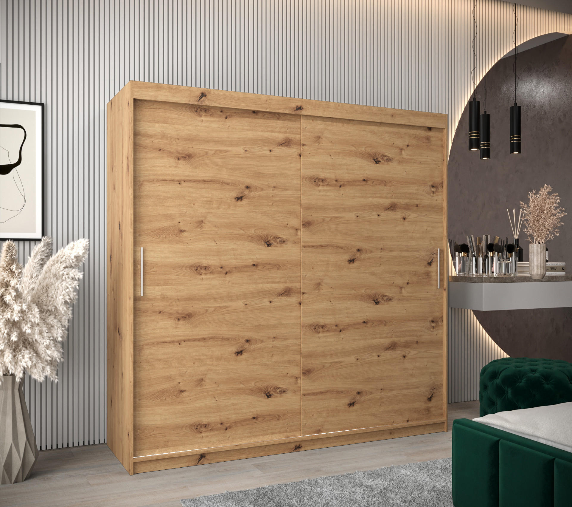 SCHWEBETÜRENSCHRANK 200/200/62 2-türig - Silberfarben/Eiche Artisan, Holz/Kunststoff (200/200/62cm) - MÖBEL KRYSPOL