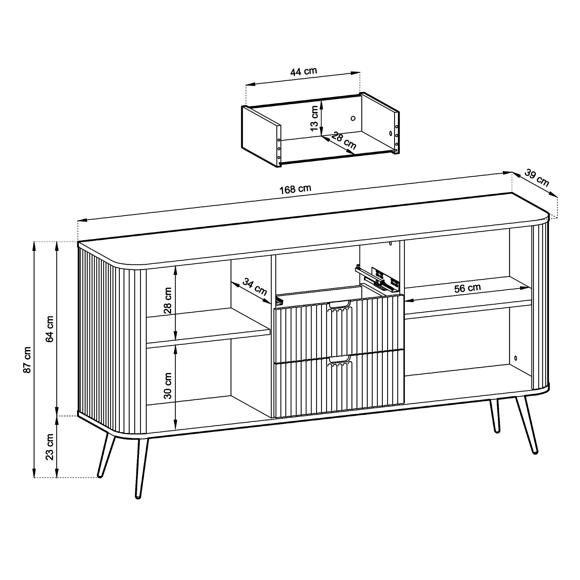 Thumbnail - Komodee Sideboard, Kaschmir, Holzwerkstoff, 2 Fächer, 3 Schubladen, 168x87x39 cm, Wohnzimmer, Kommoden & Sideboards, Sid...