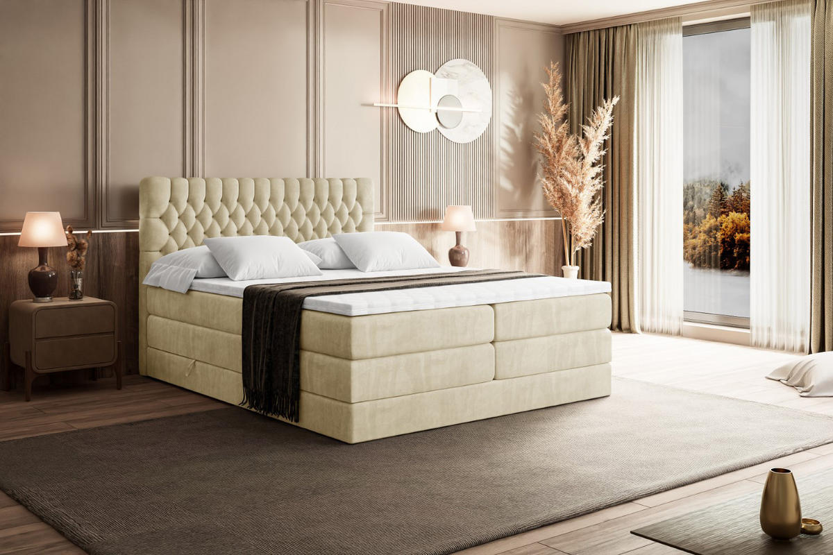 BOXSPRINGBETT SERENE KING - 140 x 200 - H3/H4 - Beige - Beige, Holzwerkstoff (140/200cm) - ALTDECOR